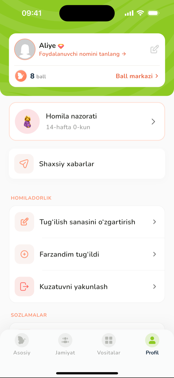 Profil ekrani