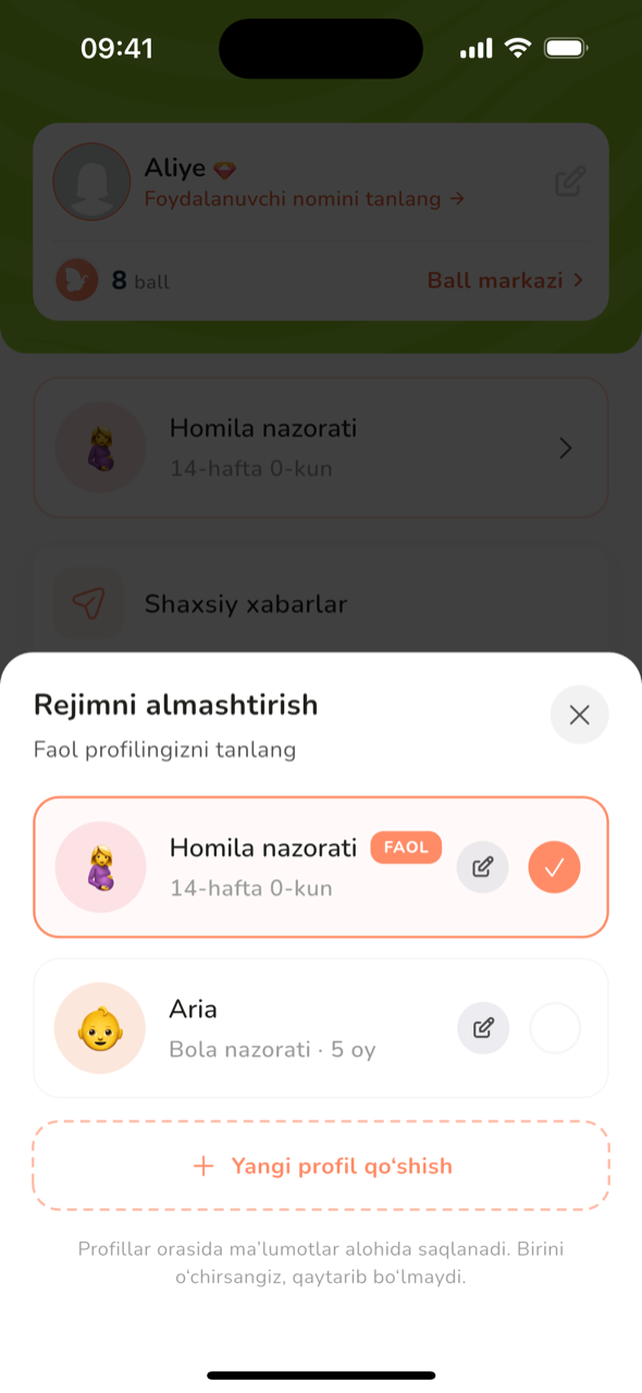 Rejimni almashtirish oynasi